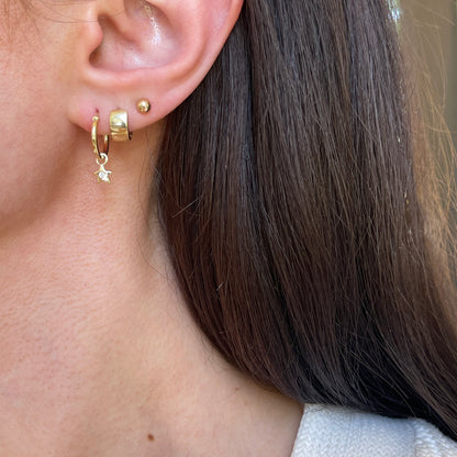 14KT Yellow Gold Diamond Moon + Star Hoop Earrings