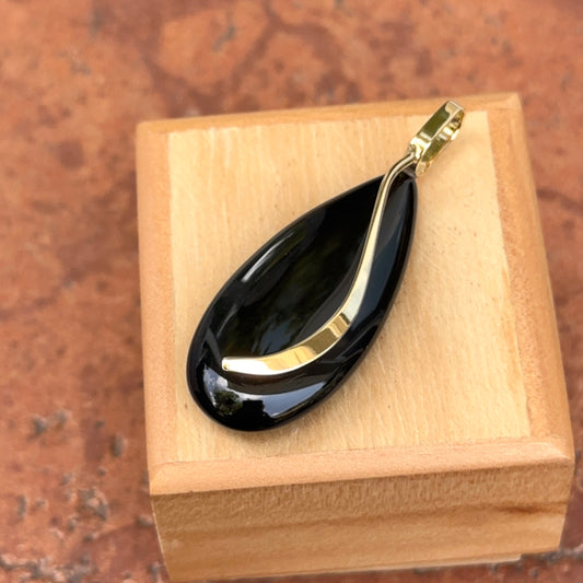 14KT Yellow Gold Genuine Teardrop Black Onyx Slide Pendant