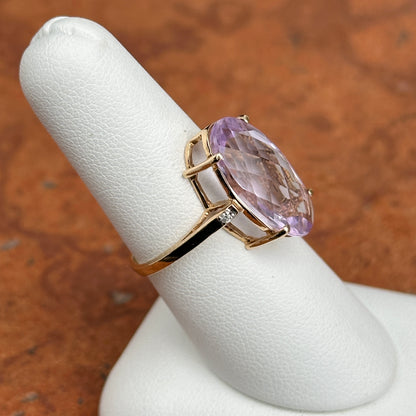 Estate 10KT Yellow Gold Oval Amethyst +Diamond Accent Ring