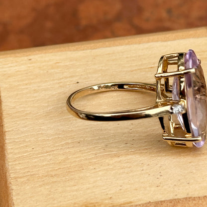 Estate 10KT Yellow Gold Oval Amethyst +Diamond Accent Ring