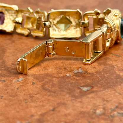 Estate 14KT Yellow Gold Rectangle Byzantine Gemstone Link Bracelet