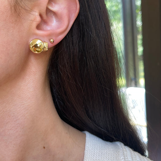 14KT Yellow Gold Round Concave Button Disc Earrings