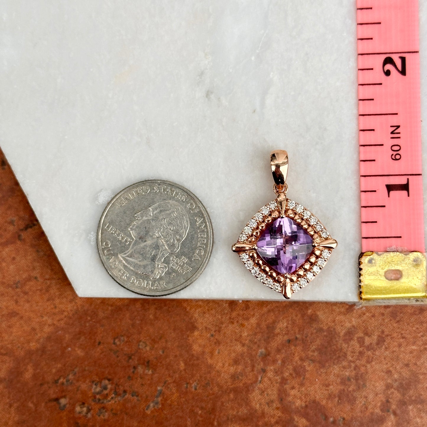 Estate Levian 14KT Rose Gold Diamond + Amethyst Pendant