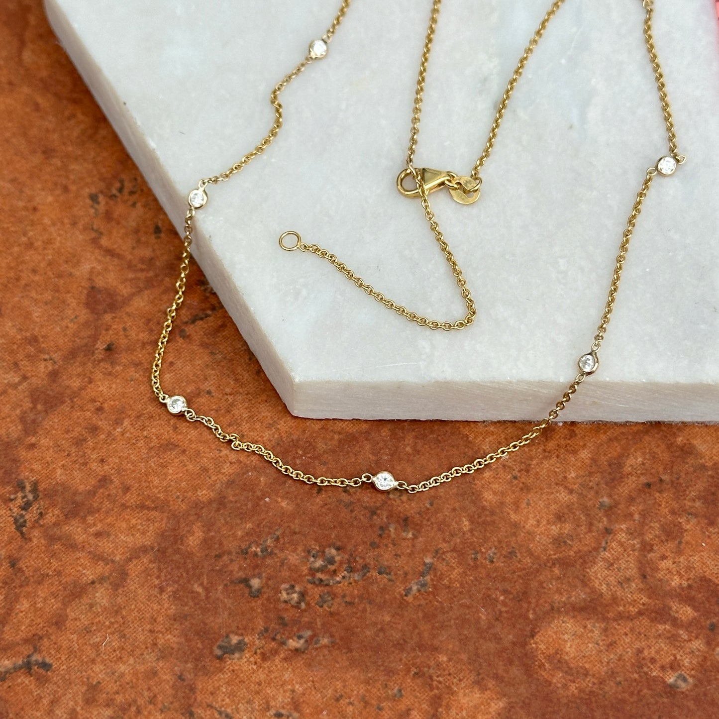 Estate 14KT Yellow Gold Lab Diamond Station Chain Necklace