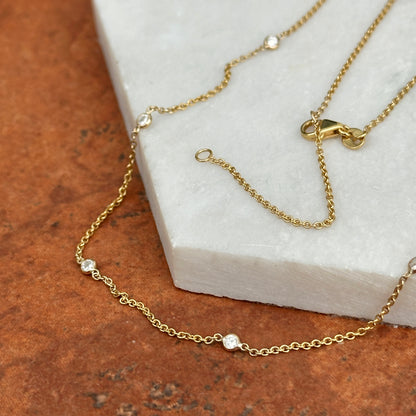 Estate 14KT Yellow Gold Lab Diamond Station Chain Necklace
