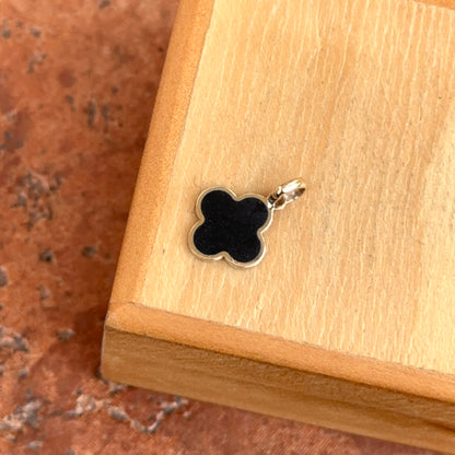 14KT Yellow Gold Black Onyx Inlay Clover Pendant Charm Small 10mm