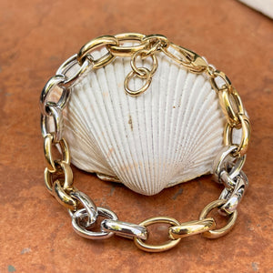 14KT Yellow Gold + White Gold Rolo Link Chain Bracelet