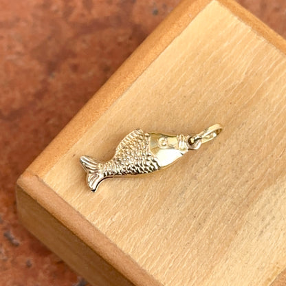 14KT Yellow Gold Fish Puffed Pendant Charm 15mm Mini