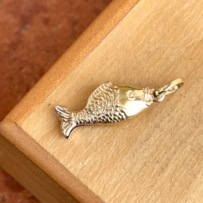 14KT Yellow Gold Fish Puffed Pendant Charm 15mm Mini