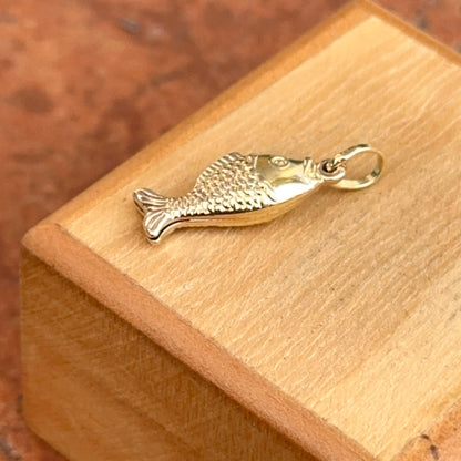 14KT Yellow Gold Fish Puffed Pendant Charm 15mm Mini