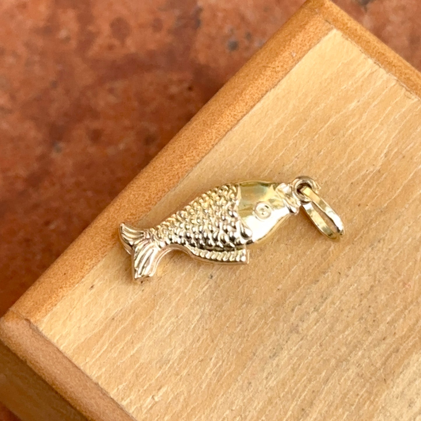 14KT Yellow Gold Fish Puffed Pendant Charm 15mm Mini