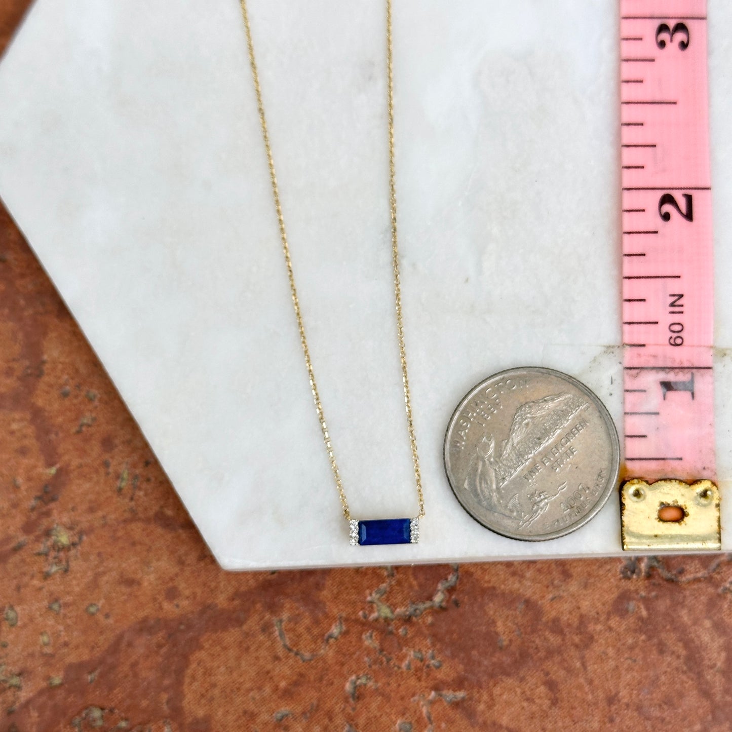 Estate Yellow Gold Blue Lapis Lazuli + Diamond Pendant Chain Necklace