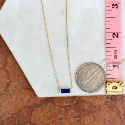 Estate Yellow Gold Blue Lapis Lazuli + Diamond Pendant Chain Necklace