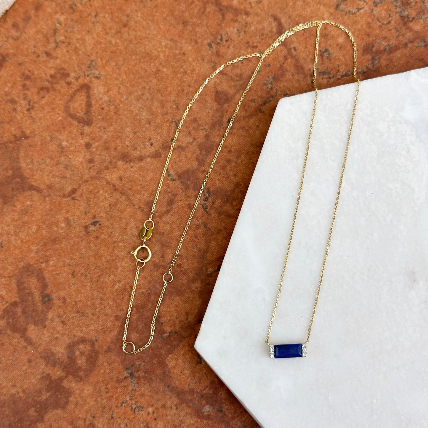 Estate Yellow Gold Blue Lapis Lazuli + Diamond Pendant Chain Necklace
