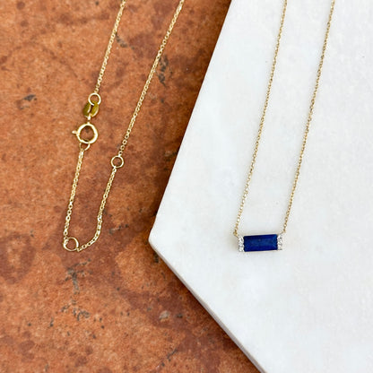 Estate Yellow Gold Blue Lapis Lazuli + Diamond Pendant Chain Necklace