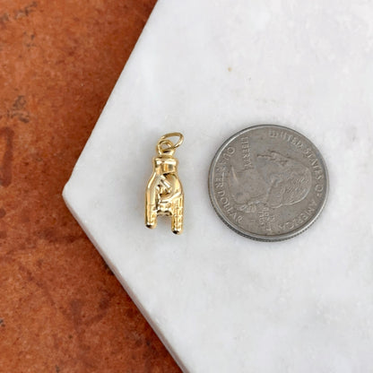14KT Yellow Gold 3D Mano Hand Pendant Charm Small 25mm