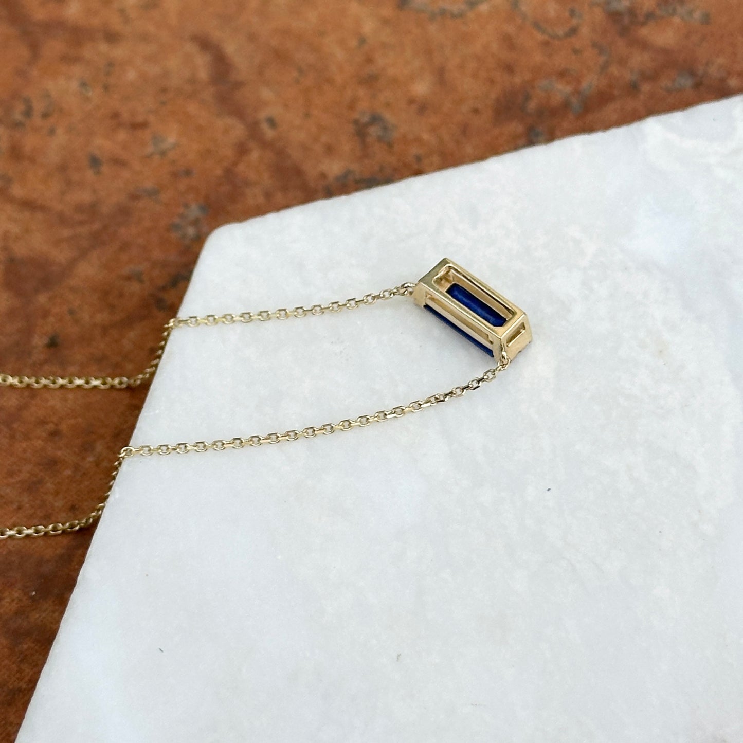 Estate Yellow Gold Blue Lapis Lazuli + Diamond Pendant Chain Necklace