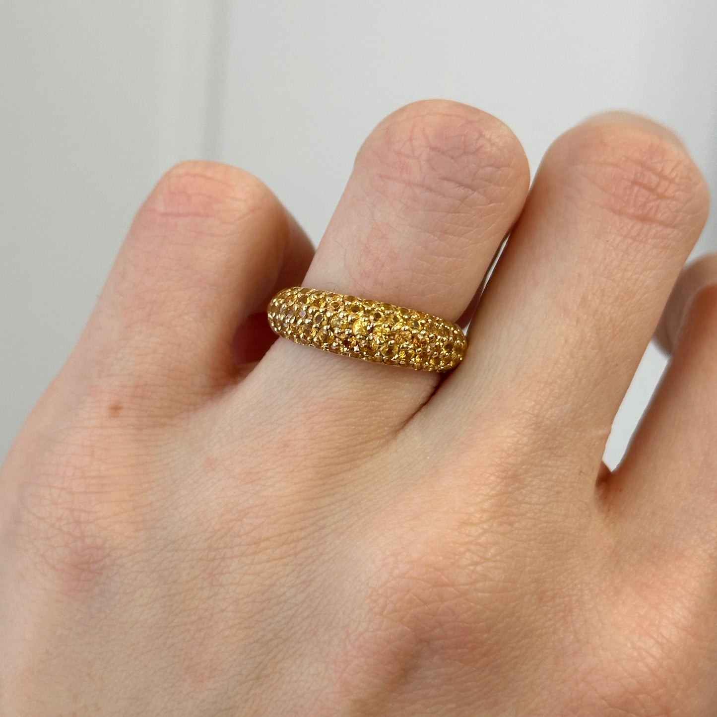 Estate 14KT Yellow Gold Pave Fancy Yellow Sapphire Dome Band Ring