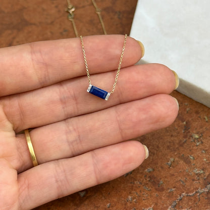 Estate Yellow Gold Blue Lapis Lazuli + Diamond Pendant Chain Necklace
