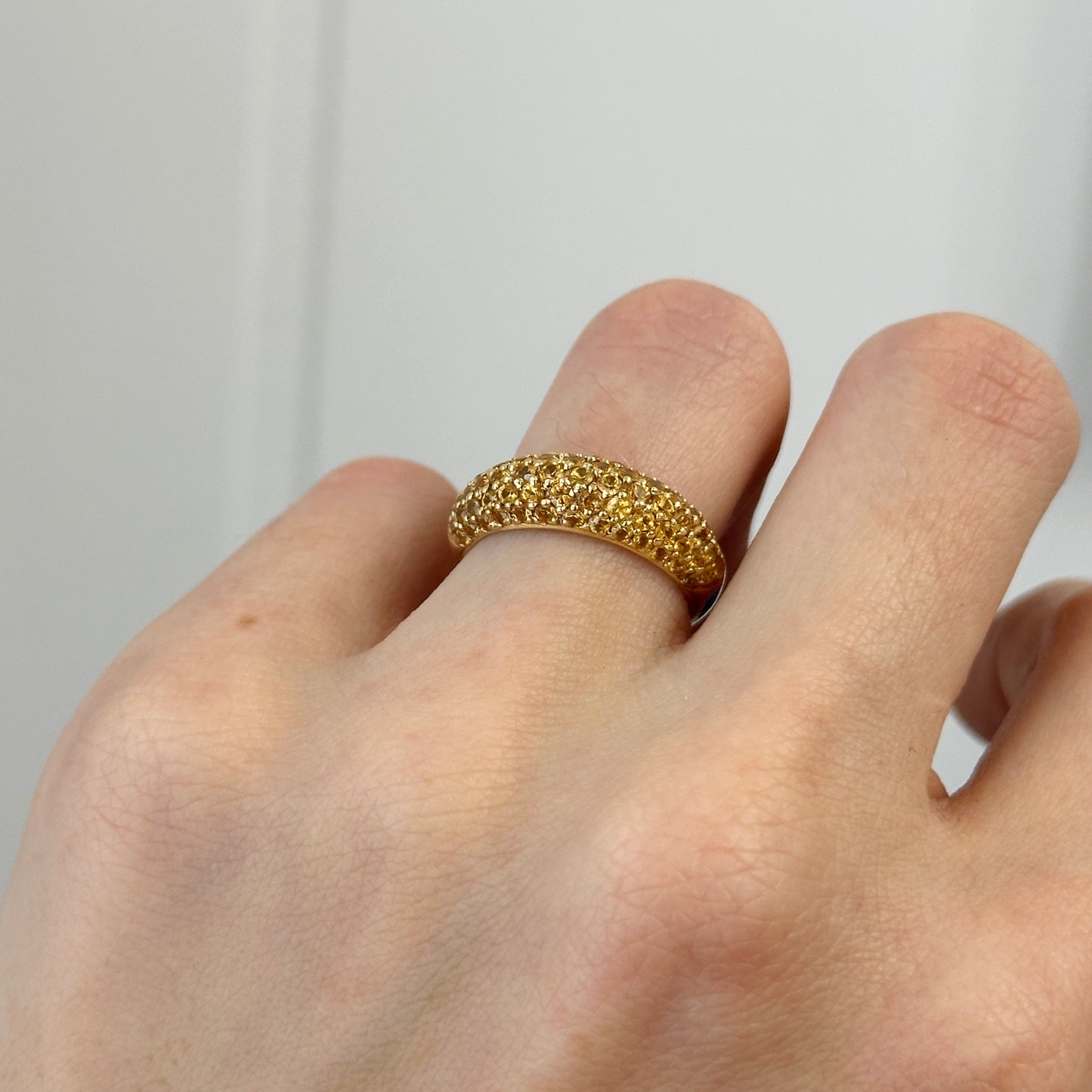 Estate 14KT Yellow Gold Pave Fancy Yellow Sapphire Dome Band Ring