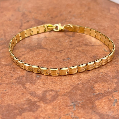 14KT Yellow Gold Flat Panther Brick Link Chain Bracelet
