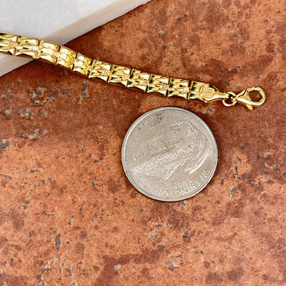 14KT Yellow Gold Flat Panther Brick Link Chain Bracelet