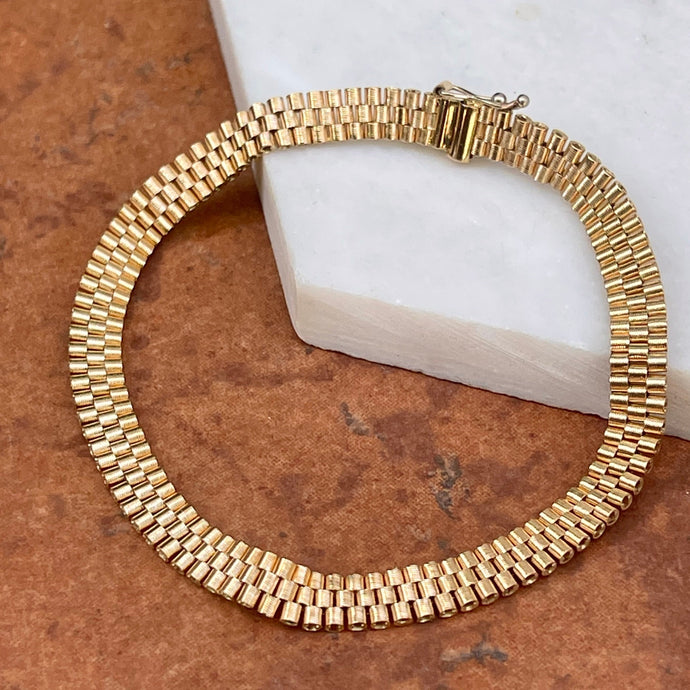 14KT Yellow Gold Panther Brick Watch Link Chain Bracelet