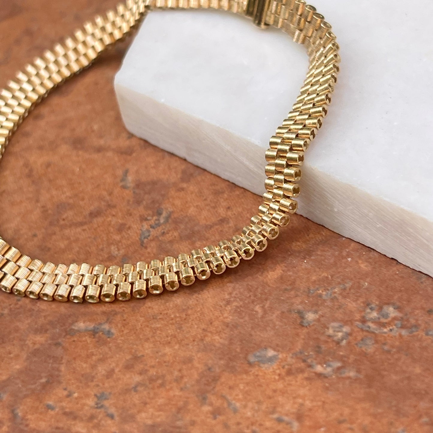 14KT Yellow Gold Panther Brick Watch Link Chain Bracelet