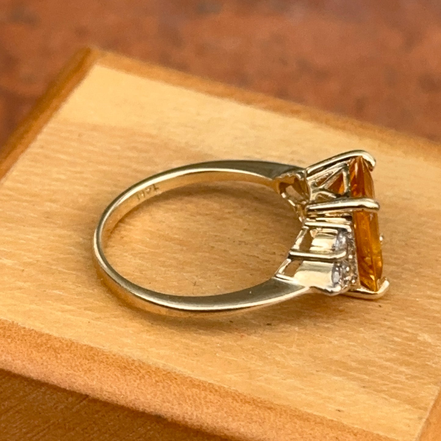 Estate 14KT Yellow Gold Emerald-Cut Citrine + Diamond Statement Ring