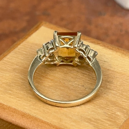 Estate 14KT Yellow Gold Emerald-Cut Citrine + Diamond Statement Ring