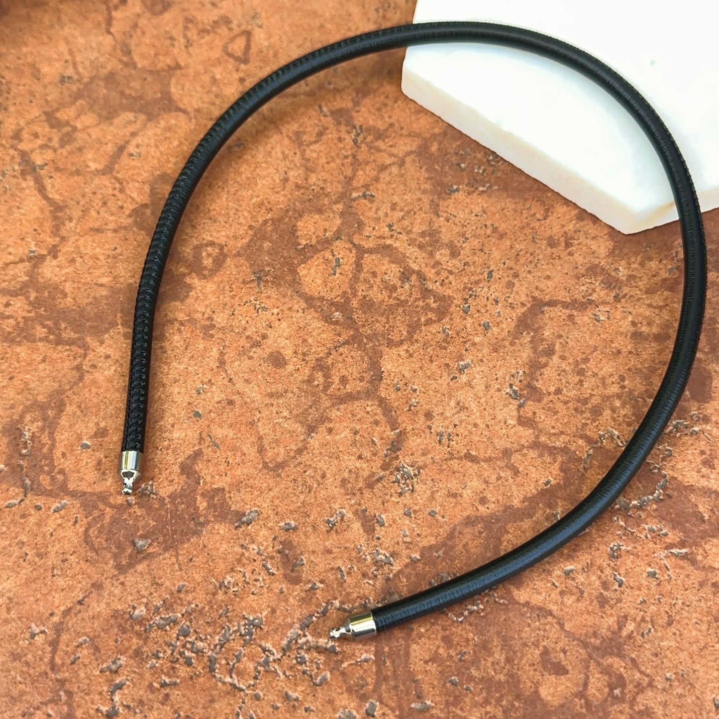 Black Stitched Leather + Stainless Steel 5mm Cord Swap Necklace