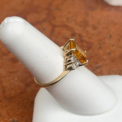 Estate 14KT Yellow Gold Emerald-Cut Citrine + Diamond Statement Ring