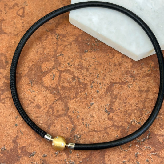 Black Stitched Leather + Stainless Steel 5mm Cord Swap Necklace