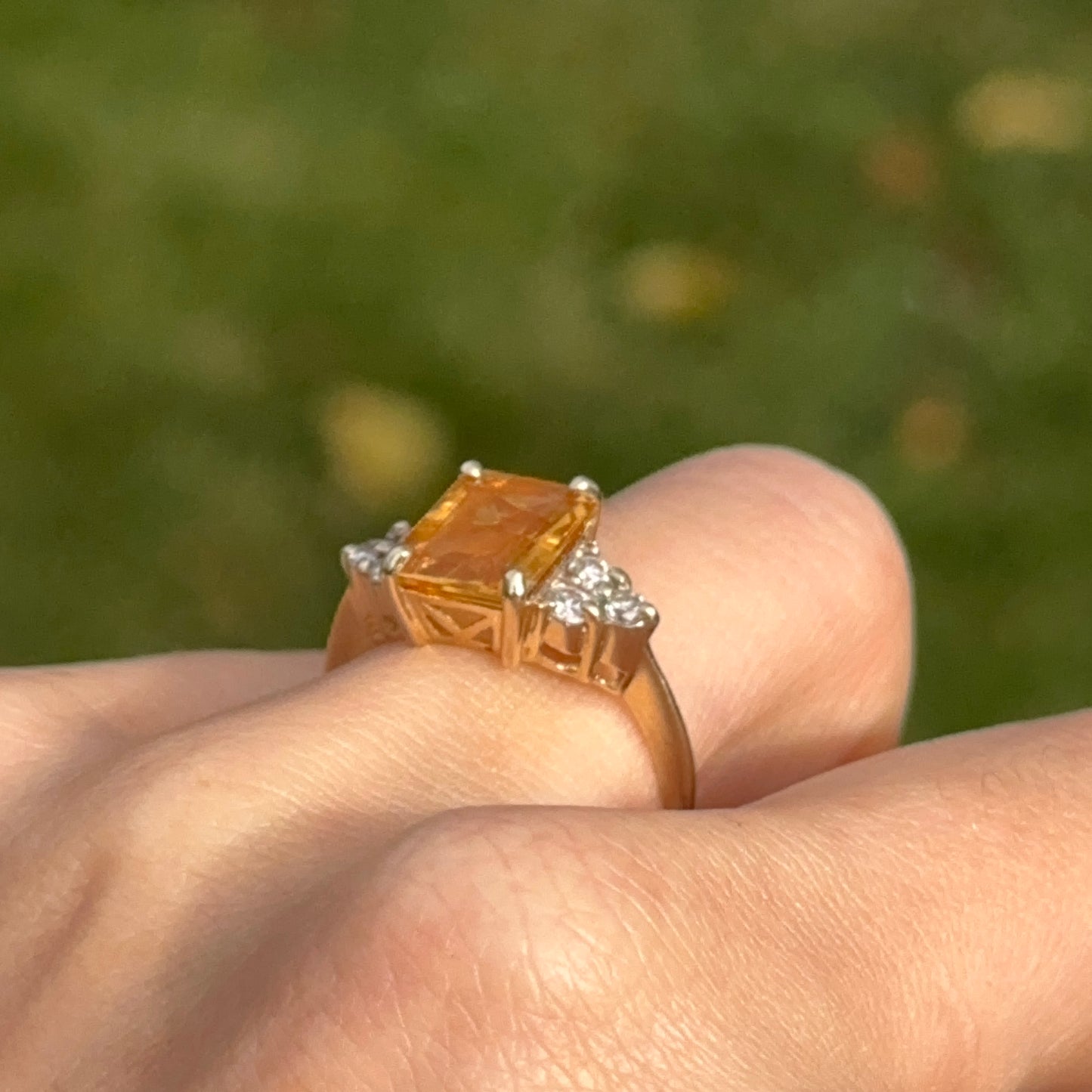 Estate 14KT Yellow Gold Emerald-Cut Citrine + Diamond Statement Ring