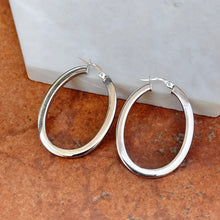 Load image into Gallery viewer, 14KT White Gold Oval Flat Edge Hoop Earrings 38mm