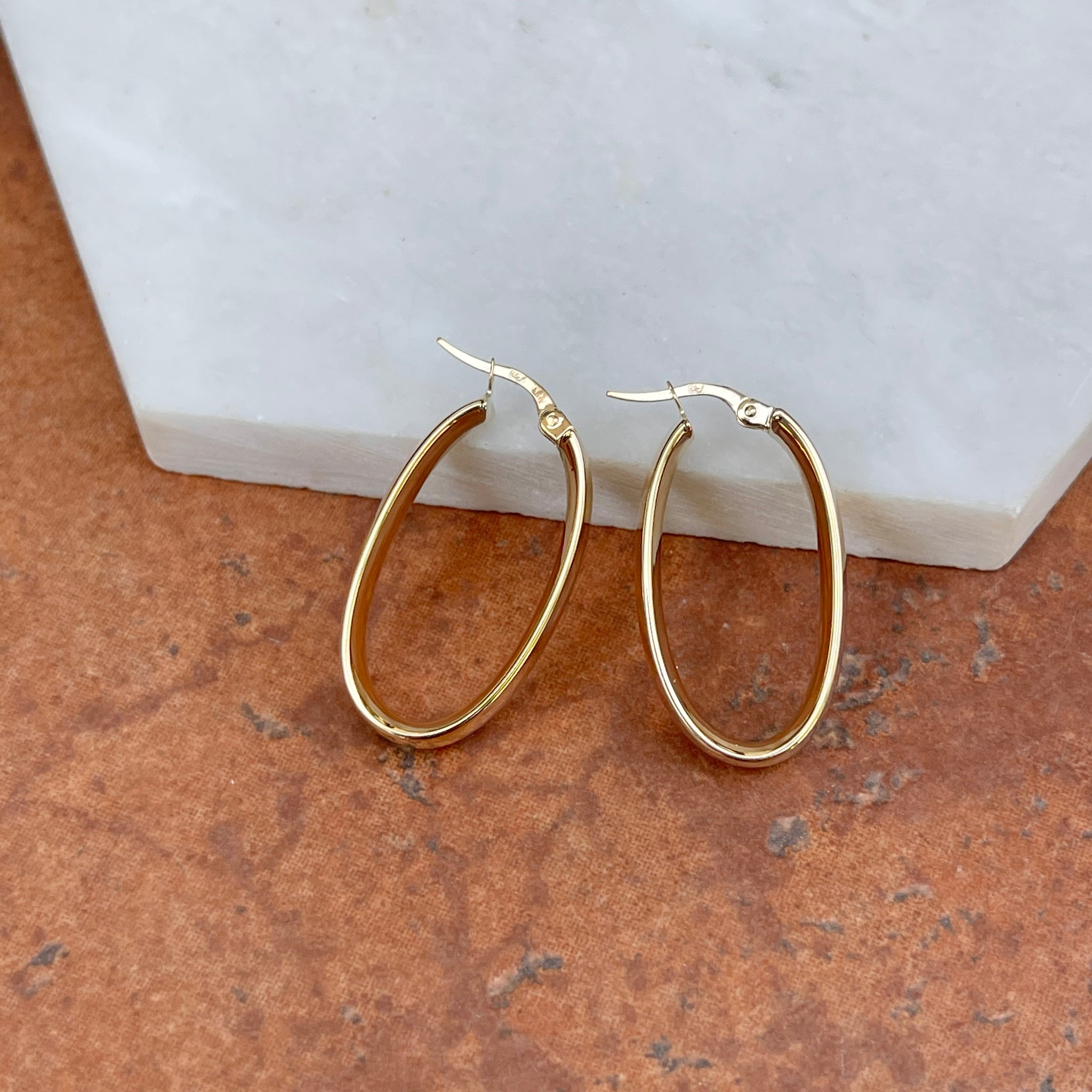 14KT Yellow Gold Oval 6mm Wide Hoop Earrings 30mm – LSJ