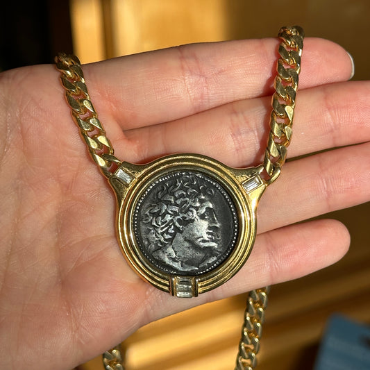 Estate Gold-Tone Ancient Replica Coin Curb Chain Necklace - LSJ