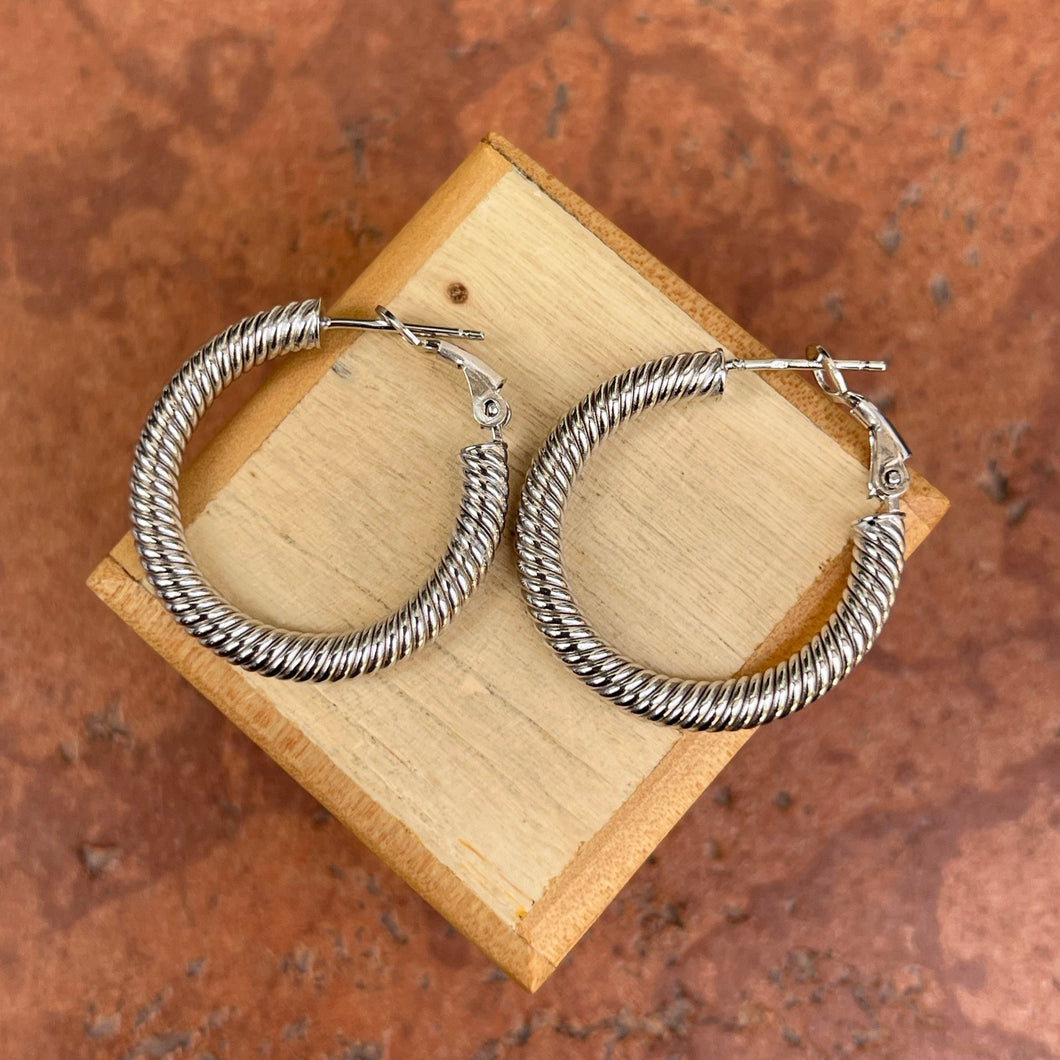 14KT White Gold Twisted Round Tube Hoop Earrings 29mm