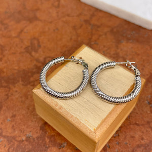 14KT White Gold Twisted Round Tube Hoop Earrings 29mm