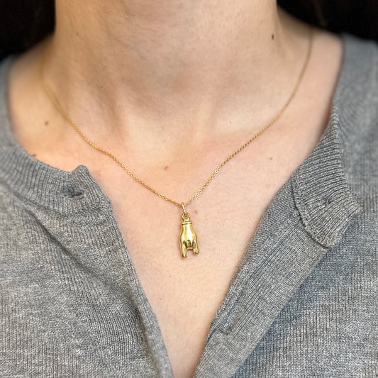 14KT Yellow Gold 3D Mano Hand Pendant Charm Small 25mm