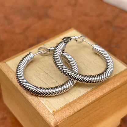 14KT White Gold Twisted Round Tube Hoop Earrings 29mm