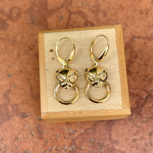 14KT Yellow Gold Panther Head + Ring Lever Back Earrings