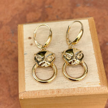 Load image into Gallery viewer, 14KT Yellow Gold Panther Head + Ring Lever Back Earrings