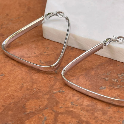 14KT White Gold Triangle Hoop Omega Back Earrings 40mm