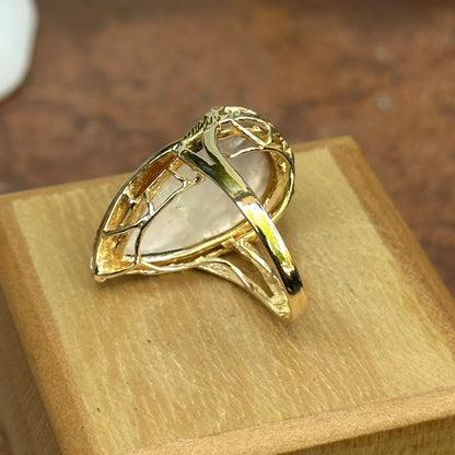 Estate 14KT Genuine Teardrop Pink Mabe Pearl + Diamond Ring