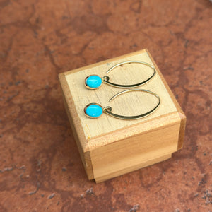 14KT Yellow Gold Oval Turquoise Theader Oval Wire Earrings