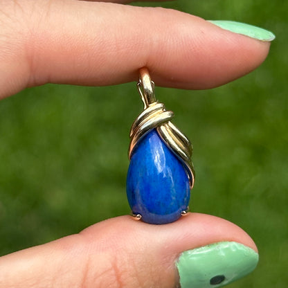 Estate 14KT Yellow Gold Teardrop Lapis Pendant Enhancer