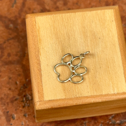 14KT Yellow Gold Outline Paw Print Charm Pendant