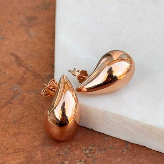 18KT Rose Gold Tapered Teardrop Puffed Earrings 21mm