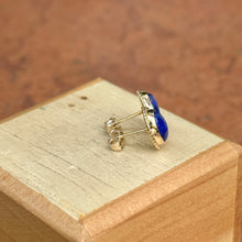 Load image into Gallery viewer, 14KT Yellow Gold Oval Bezel Blue Lapis Milgrain Stud Earrings